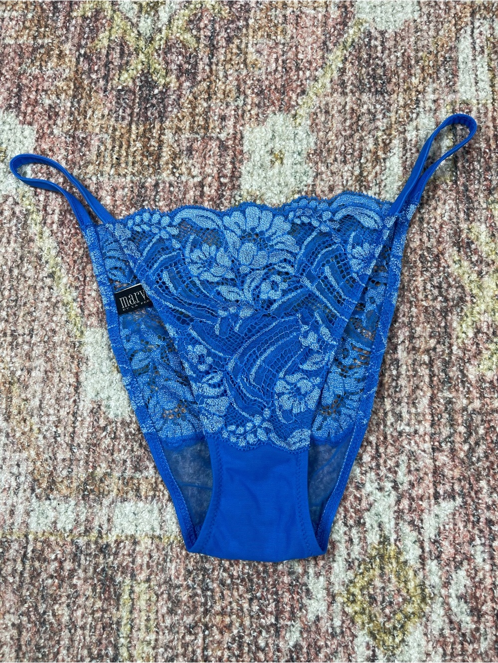 Marvel by La Perla Blue Floral Lace Lingerie Thong Underwear Womens Size 10